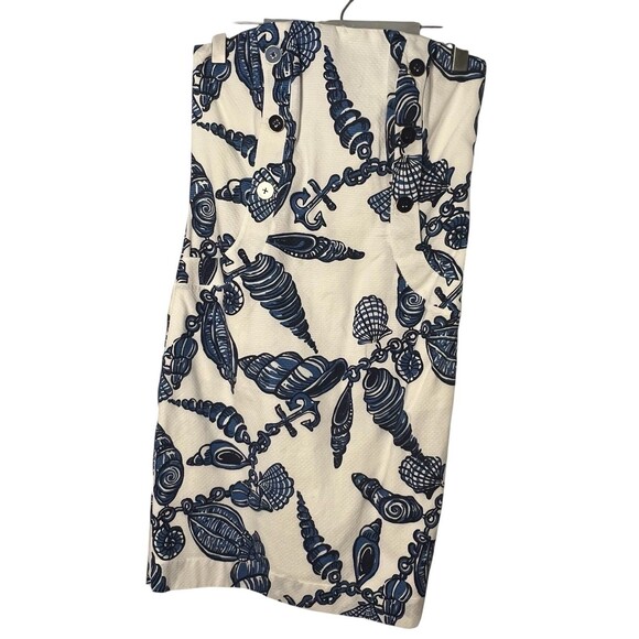 LILLY PULITZER Blue Shell Cotton White and Navy Midi Dress Size 8 - Picture 3 of 16